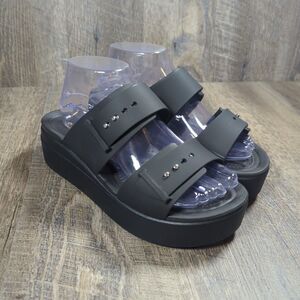 Crocs Brooklyn Sandals Women's 9 Black Straps Low Wedge Platform Comfort 207431